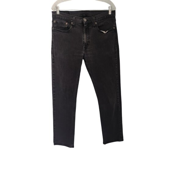 Levis 514 Jeans Black Washed Denim Black Label Slim Straight Stretch 35x31 EUC - Picture 1 of 11